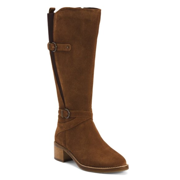 VINTAGE FOUNDRY Tan Suede Berenice Tall Boots - Picture 1 of 2